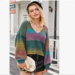 NEW Rainbow Gradient Loose Knit Sweater